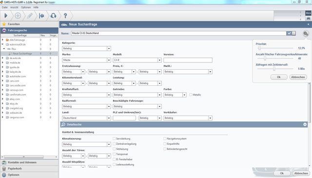 Erstellen einer neuen Autosuchanfrage